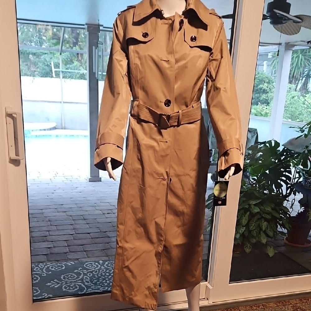 NWT Classic London Fog Long Tan Trench Coat Sz M - Picture 3 of 12